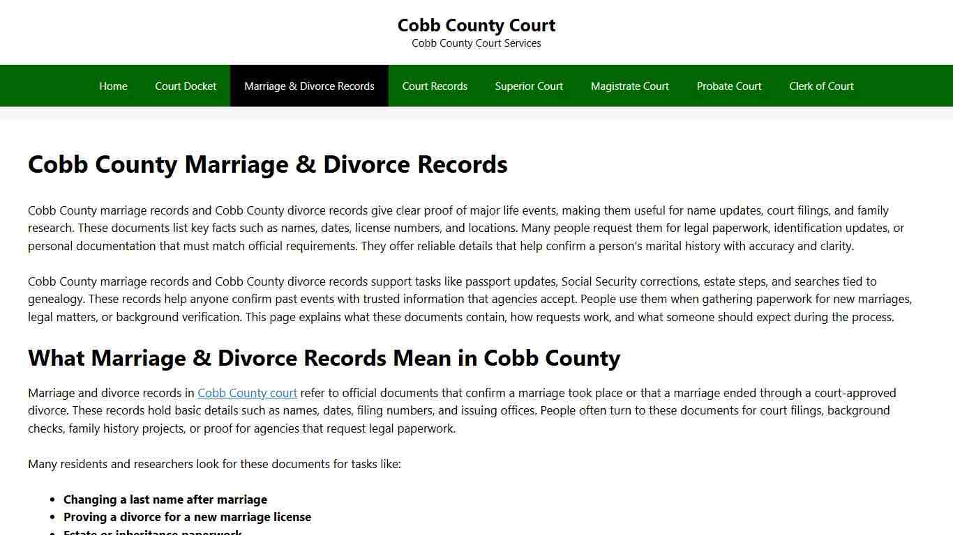 Cobb County Marriage & Divorce Records