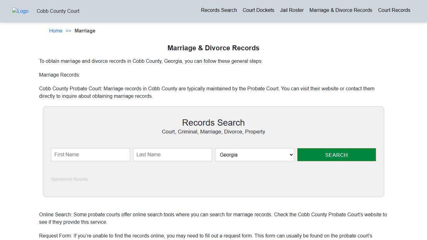 Marriage & Divorce Records Cobb County GA Court